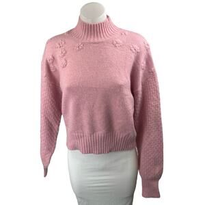 Ever After Women's Pink Floral 3D Long Balloon Sleeve Turtleneck Sweater Top M